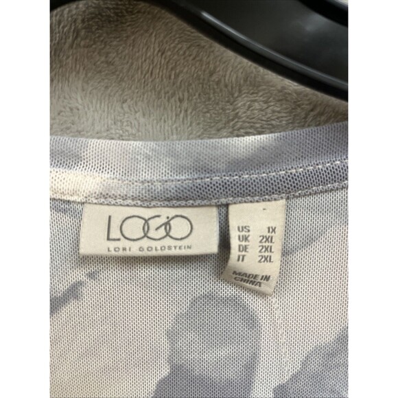 Logo Lori Goldstein Top Women's 1X Mesh Abstract Gray Long Sleeve Button Up - Picture 4 of 6